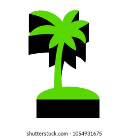 Coconut palm tree sign. Vector. Green 3d icon with black side on white background. Isolated.