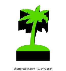 Coconut palm tree sign. Vector. Green 3d icon with black side on white background. Isolated.