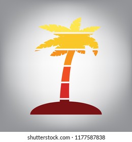 Coconut palm tree sign. Vector. Horizontally sliced icon with colors from sunny gradient in gray background.
