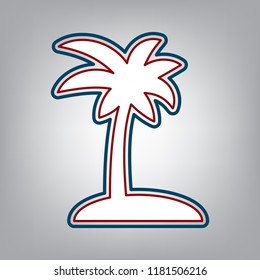 Coconut palm tree sign. Vector. Dark red, transparent and midnight green stroke of white icon at grayish background.