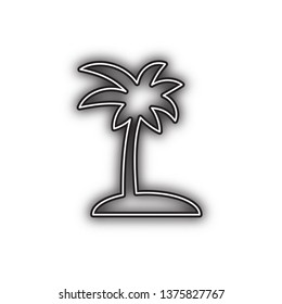 Coconut palm tree sign. Vector. Double contour black icon with soft shadow at white background. Isolated.