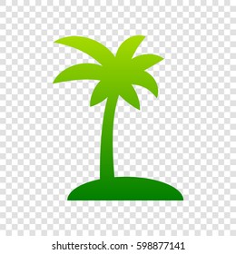 Coconut palm tree sign. Vector. Green gradient icon on transparent background.