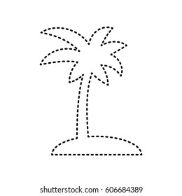 Coconut palm tree sign. Vector. Black dashed icon on white background. Isolated.