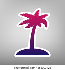 Coconut palm tree sign. Vector. Purple gradient icon on white paper at gray background.