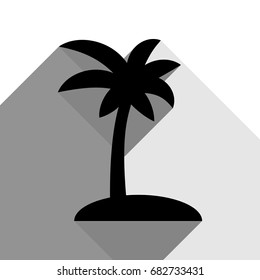 Coconut palm tree sign. Vector. Black icon with two flat gray shadows on white background.