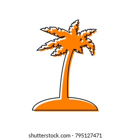 Coconut palm tree sign. Vector. Black line icon with shifted flat orange filled icon on white background. Isolated.