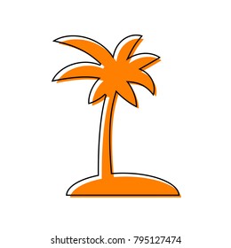 Coconut palm tree sign. Vector. Black line icon with shifted flat orange filled icon on white background. Isolated.