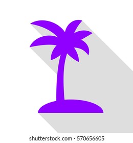Coconut palm tree sign. Violet icon with flat style shadow path.