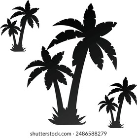 Coconut palm tree silhouette, alm tree coconut vector icon island logo