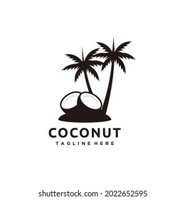 Modelo de diseño de logotipo de silueta de coco y palmera ilustraciones vectoriales