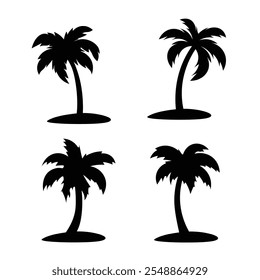 Coconut palm tree silhouettes on white background