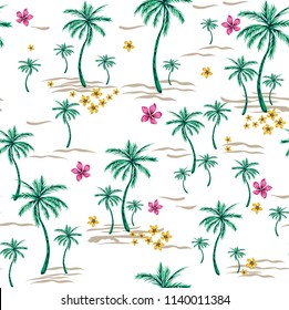 Coconut Palm Tree with small flower pattern