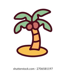 Eine Kokospalme, die auf einer kleinen Sandinsel steht. Eine Ikone der tropischen Natur, die Sommerferien, Strandreisen und exotische Badeorte repräsentiert.