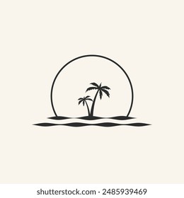 coconut or palm tree summer line art logo design vector