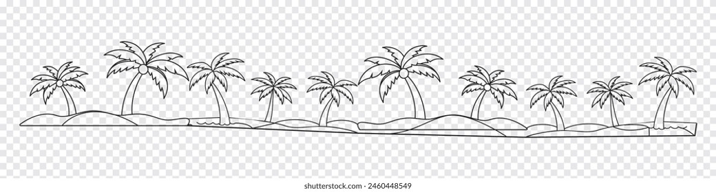 Coconut palm tree transparent background, sea beach background, Palm trees isolated on white background. sea forest or rainforest background
