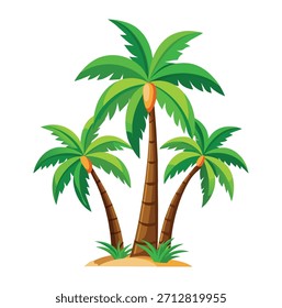 Coconut Palm Tree Vector Illustration – Tropical Fruit Plant on White Background