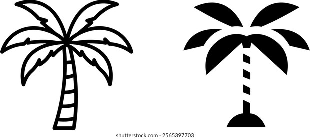 "Coconut Palm Tree Vector Line Icon Set"