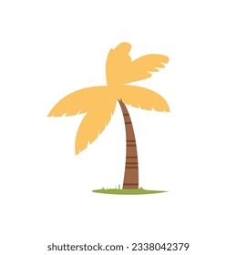 Coconut or palm tree with yellow leaves vector illustration, flat icon design