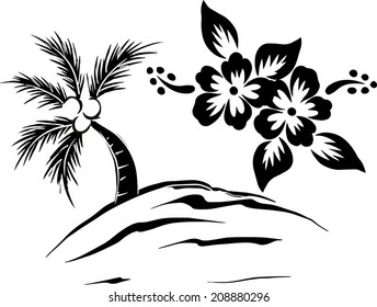 Coconut palm trees with flowers.