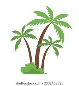 Kokospalmen mit Gras. Cartoon-Flache Illustration einzeln auf weißem Hintergrund.