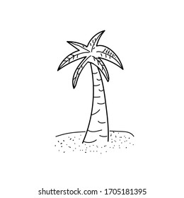 Línea de palmeras de coco, silueta negra, iconos de boceto dibujados a mano aislados en fondo blanco, diseño del logo de arte