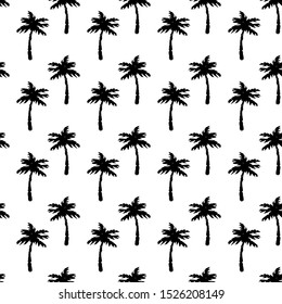 Coconut palm trees seamless pattern. Tropical repeating background. Nature print. Fabric design, wallpaper in black and white