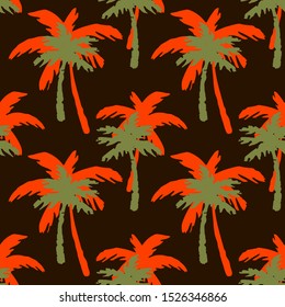 Coconut palm trees seamless pattern. Tropical repeating background. Nature print. Fabric design, wallpaper
