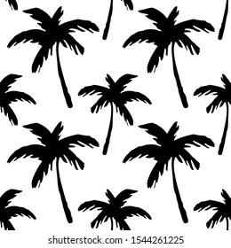 Coconut palm trees seamless pattern. Tropical repeating background. Nature print. Fabric design, wallpaper in black and white