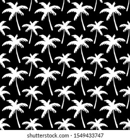 Coconut palm trees seamless pattern. Tropical repeating background. Nature print. Fabric design, wallpaper in black and white