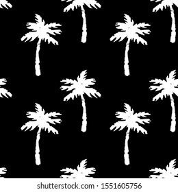 Coconut palm trees seamless pattern. Tropical repeating background. Nature print. Fabric design, wallpaper in black and white