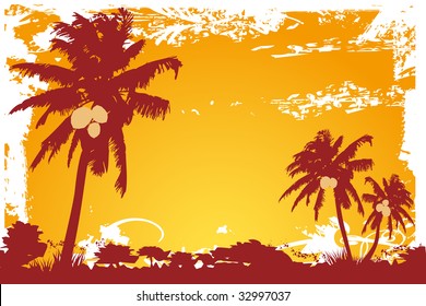 Coconut palm trees and sunset - vector file