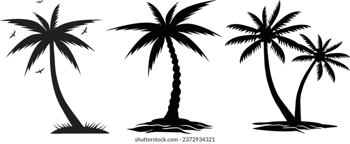 Coconut palm trees vector silhouette on island. Sun Vector illustration and dancing birds

EPS10
300dpi
RGB color Mode