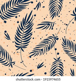 Coconut (palm) tropical seamless pattern whith palm leaves and texture. 