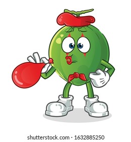 coconut pantomime blow a red balloon cartoon. cartoon mascot vector