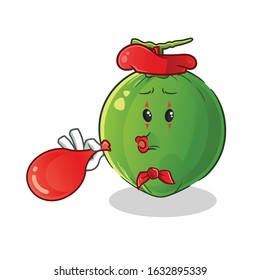 coconut pantomime blow a red balloon cartoon. cute chibi cartoon mascot vector