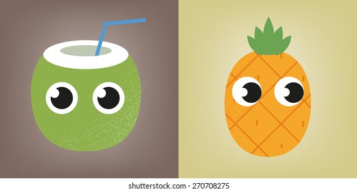 Coconut and pineapple with eyes