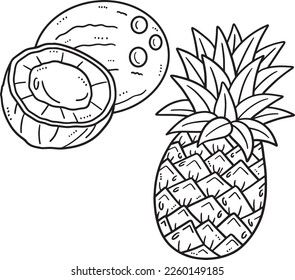 Página Colores aislados de coco y piña 