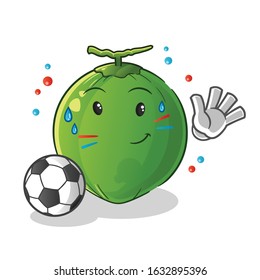 coconut playing football and waving cartoon. exercise and sweating. cute chibi cartoon mascot vector