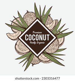 Coconut product packaging design in vintage style