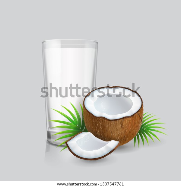 Coconut Realistic Glass Coconut Milk Vector Stock Image Download Now