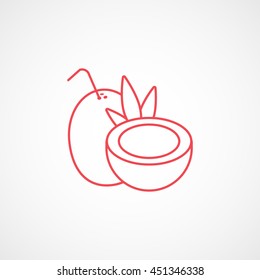 Coconut Red Line Icon On White Background