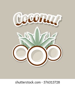 Coconut in retro style on pale grey background