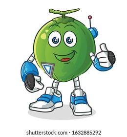 coconut robot humanoid ai smiling and thumbs up cartoon. cartoon mascot vector