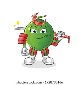 coconut samurai cartoon. cartoon mascot vector