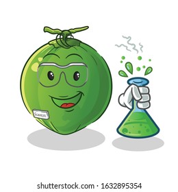 coconut scientists hold chemical tubes and wear glasses cartoon. cute chibi cartoon mascot vector