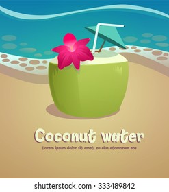 Coconut in sea background,info-graphic