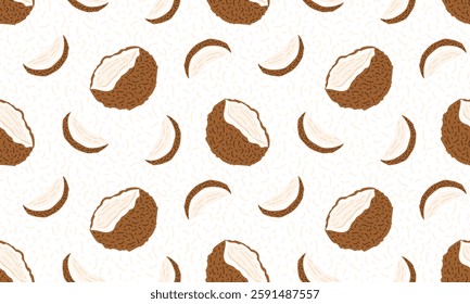 Coconut seamless pattern. Nuts and seeds background design. Vegan food ingredients. Vector illustration
