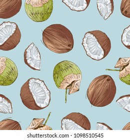 Coconut seamless pattern, vector