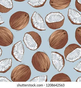 Coconut seamless pattern, vector