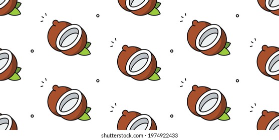 Coconut seamless pattern. Vector hand drawn illustration